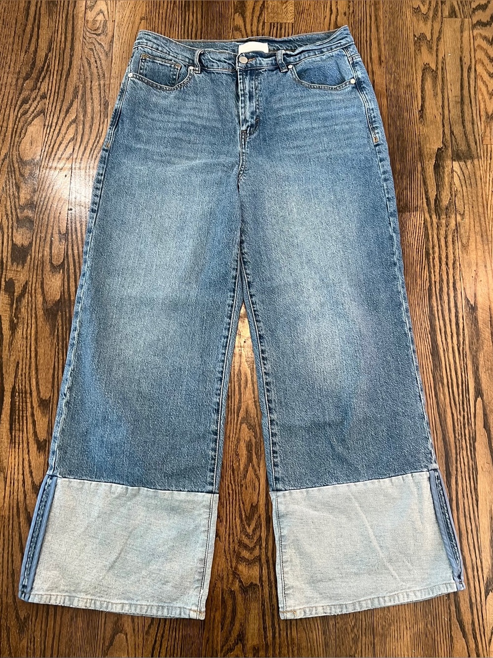 Habitual Two-Tone Wide Leg Jeans in Light Blue Denim